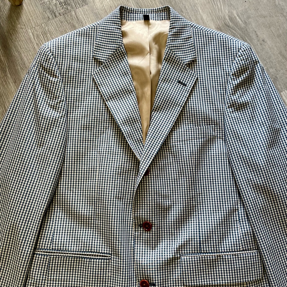 Orivs Classic Blue and Tan Gingham Three-Button Sport Coat Blazer Size 38R - Picture 5 of 16